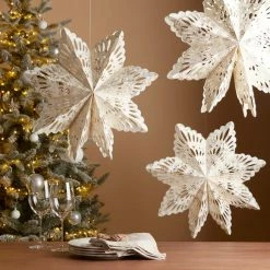 Coupon ⭐ Dunelm Set of 3 White and Gold Metallic Paper Snowflake Decoration 🤩